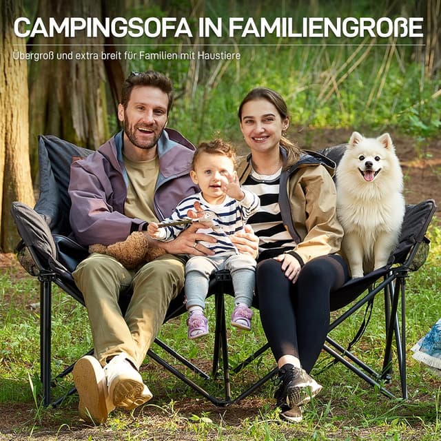 Detalle 2 de EVER ADVANCED faltbarer Campingstuhl 145 cm breit für 2 Personen (Faltsofa mit hoher Rückenlehne)