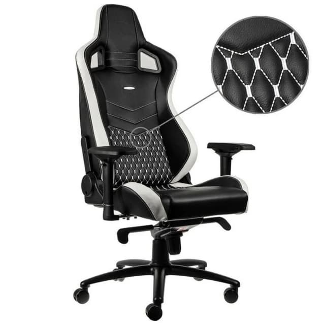 Detalle 2 de noblechairs Epic en cuero real (negra/blanca/roja), silla gaming de lujo