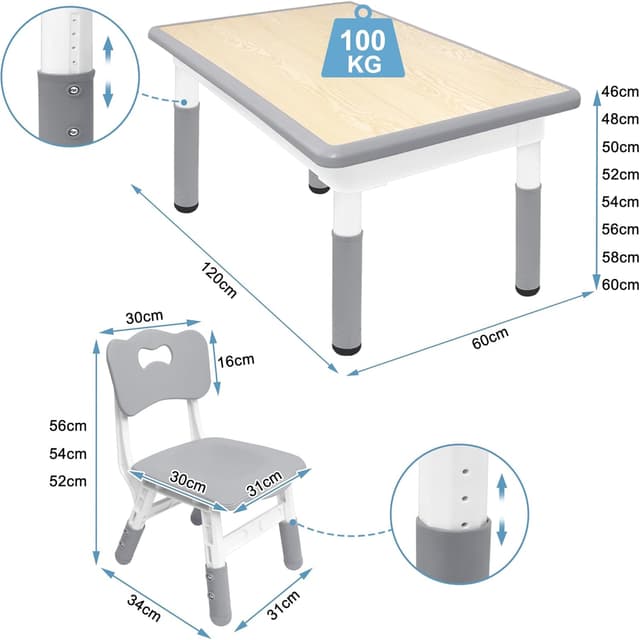 Thumbnail 1 de ACXIN Table pour enfants avec 4 chaises, ensemble évolutif