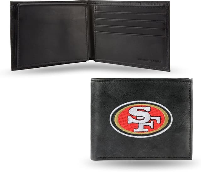 Detalle de Rico Industries NFL Embroidered Leather Billfold Wallet (Mens) — Team Logo Black