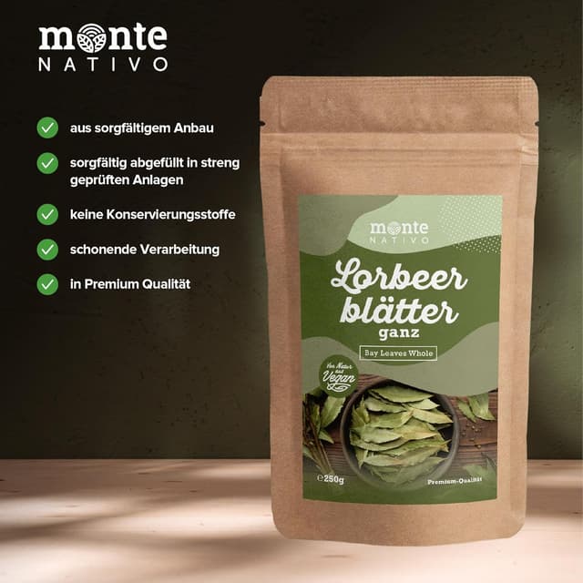 Detalle de Getrocknete Lorbeerblätter Monte Nativo (250 g) – gerebelt, aromatisch zum Kochen und Würzen