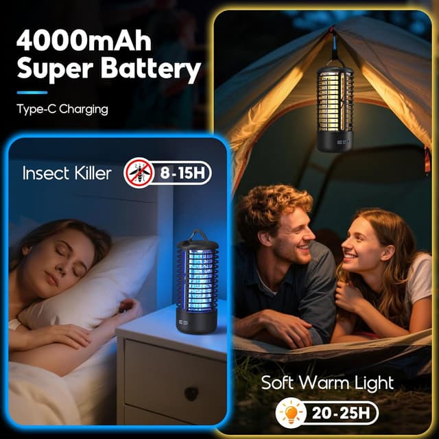 Thumbnail 5 de Dnenellr Lampada Antizanzare elettrica 3000V UV LED sospendibile IPX4 (nero)