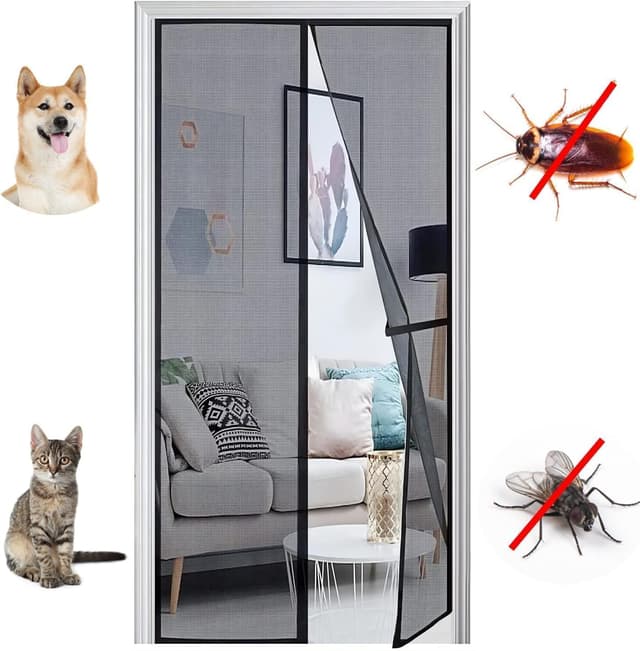 Detalle 1 de Panngu Fliegengitter Balkontür Magnet 80x235 cm (ohne Bohren) – magnetischer Insektenschutz-Vorhang für Terrassentür