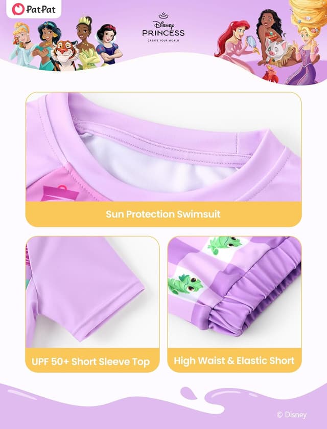 Detalle 2 de Disney Frozen Elsa Girls UPF 50+ Two-Piece Tankini Swim Set (Rashguard)