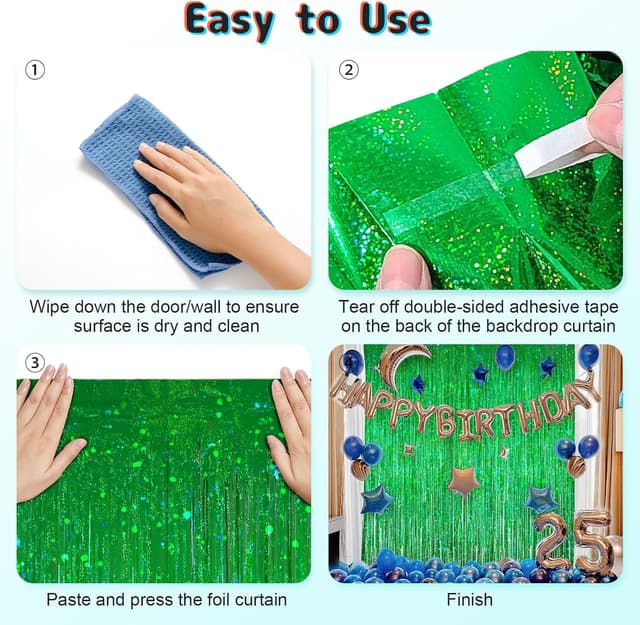 Detalle de KERNOWO Lametta Vorhang Grün Glitzer – 2er-Set Party-Luftschlangen (1 × 2,5 m je Vorhang)