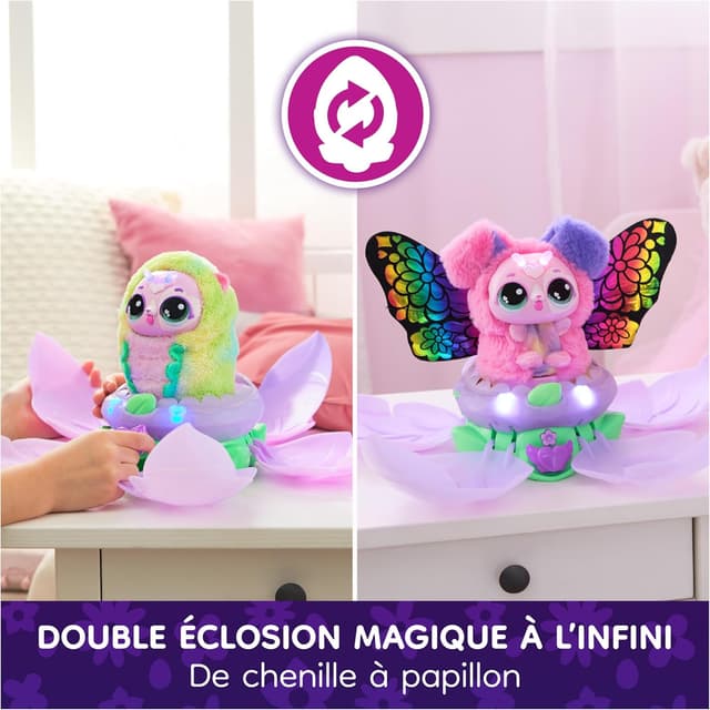 Detalle 2 de HATCHIMALS Bloomables Ma Fleur Magique PuppyFly : peluche interactif à transformation (100 sons & réactions)