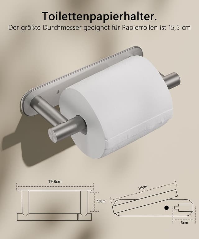 Detalle de Aikzik Toilettenpapierhalter aus gebürstetem Edelstahl – klappbarer Halter mit Verriegelung, ohne Bohren oder mit Schraubmontage
