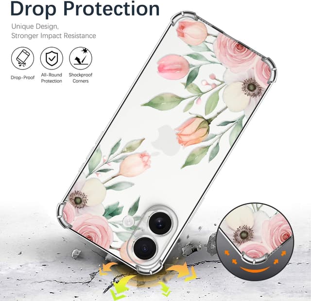 Thumbnail 2 de Choeeu ChoosEU transparente Hülle für iPhone 17 – weiches TPU/ Silikon-Case mit Blume-Muster (Rose/Tulpen)