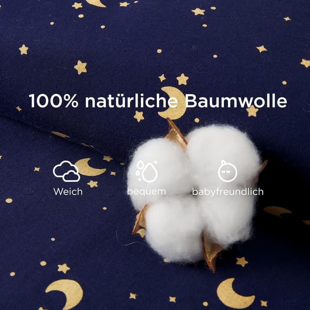 Detalle 1 de Duomiaomiao Baby Schlafsack mit Füßen 2,5 TOG aus 100% Baumwolle (85 cm) – Winterschlafsack für Mädchen mit Cartoon-Mond & Sternen