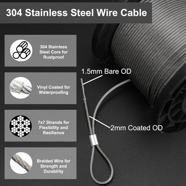 Detalle 2 de TooTaci Garden Wire for Climbing Plants Kit – 60m PVC-Coated Stainless Steel Cable with M5 Turnbuckle Tensioners