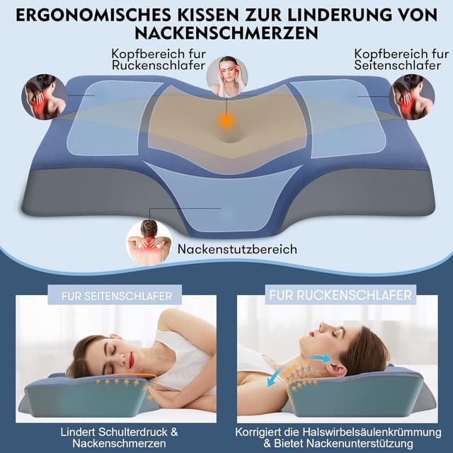 Detalle 2 de Hypuno Orthopädisches Memory Foam Kopfkissen 2 Höhen