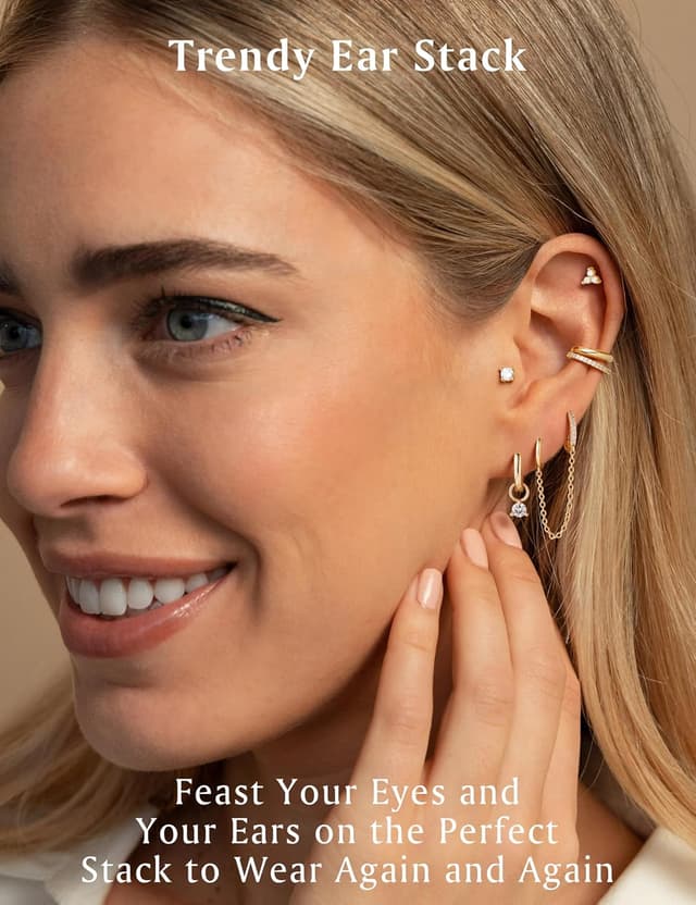 Detalle 2 de TINGN Hypoallergene 14K vergoldete Creolen & Ohrstecker-Set (6er-Pack) für mehrere Piercings