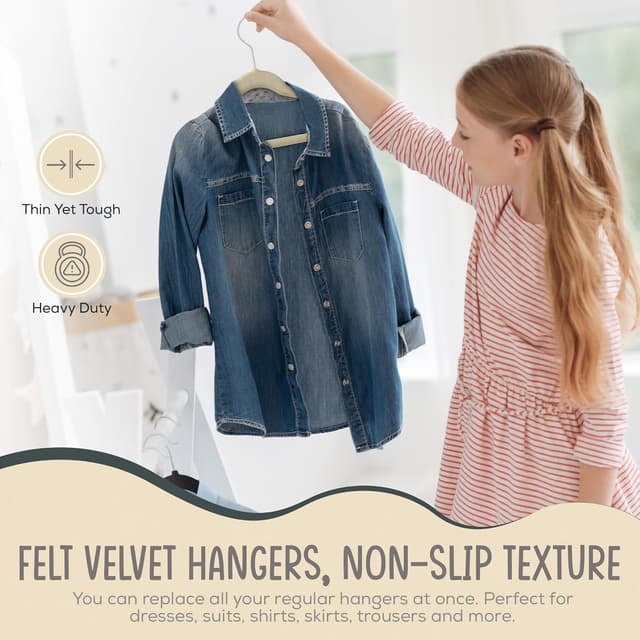 Thumbnail 2 de TechZoo 50 Premium Kids Velvet Hangers 14" — Non-Slip