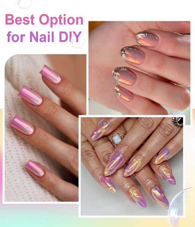 Detalle de BISHENGYF Weißes Chrome Nail Powder (Aurora Pearl/Glazed Donut/Holo Spiegel) – 4er-Set für Gel- & DIY-Nägel