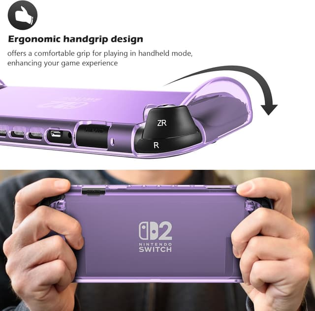 Detalle de ProCase Protective Case for Nintendo Switch 2 (2025) with Ergonomic Grip – Transparent Purple Soft TPU Cover