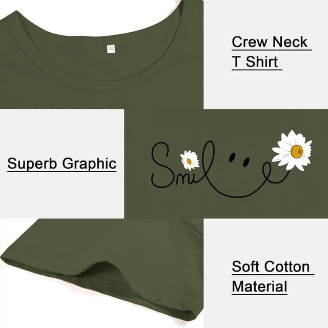 Detalle de T-shirt femme blanc Heekpek en coton doux, col rond et manches courtes