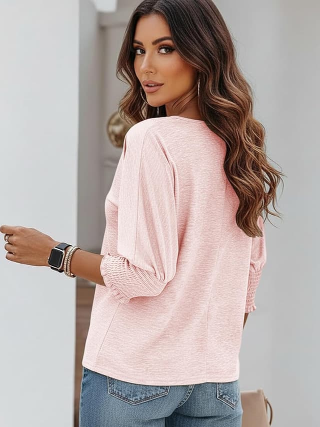 Detalle 2 de Cuptacc Damen Langarmshirt mit Rundhalsausschnitt – lose Tunika-Optik mit 3/4-Ärmeln