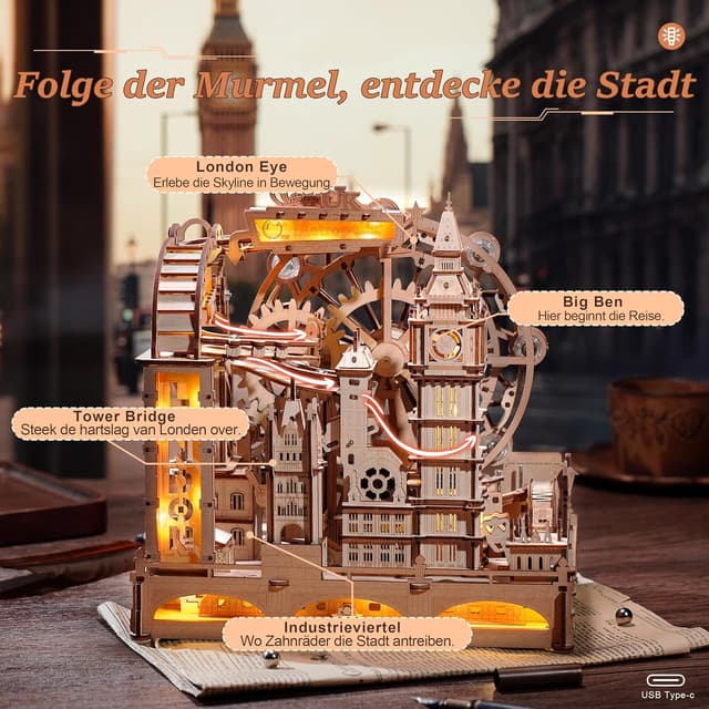 Detalle 1 de ROBOTIME EGB01 Holz 3D Puzzle mit Murmelbahn