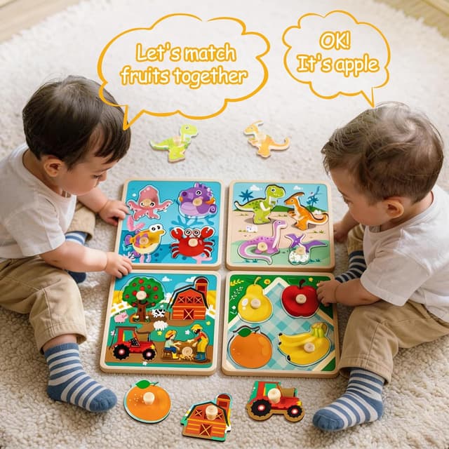 Detalle 2 de Funsland Wooden Puzzles 4-piece toddler peg set 🧩