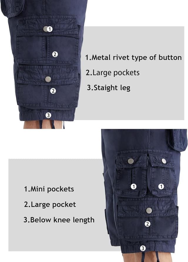 Detalle de YGREYG Men’s Cargo Shorts Long Capri (Below the Knee) with Pockets — Relaxed Fit