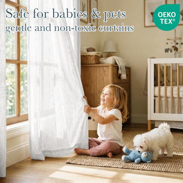 Detalle 2 de PONY DANCE White Voile Curtains 90 Drop Pair (52x90 inches) – semi-sheer linen-look eyelet panels for living rooms & bedrooms