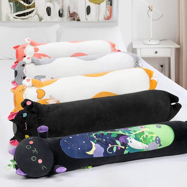 Detalle de Mewaii 130 cm Plüschkissen Katze „schlafend“, Minze – langes Wurfkissen zum Kuscheln und Schlafen