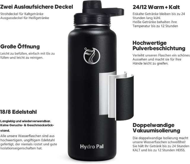 Detalle 2 de HydroPal Edelstahl Trinkflasche 1,0 l ⌚?
