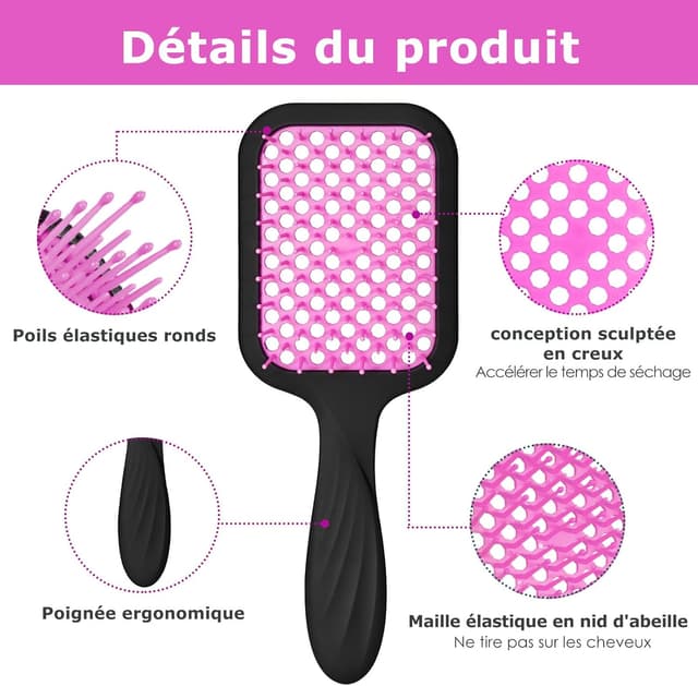 Detalle de SHINLEA Brosse démêlante ventilée pour cheveux secs et mouillés – Rose