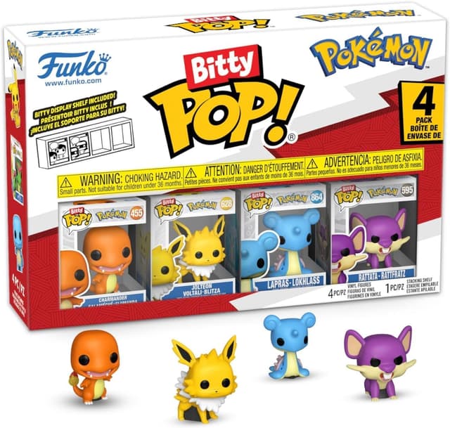 Detalle de Funko Bitty Pop! Pokémon Charmander - Jolteon - Lapras - Rattata, pack de 4 mini figurines (2,2 cm)