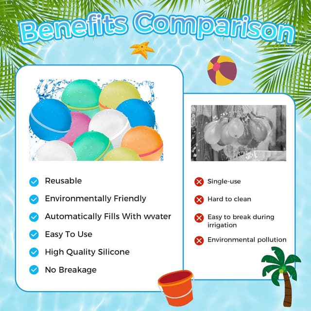 Detalle de CNMTCCO 12PCS Reusable Water Balloons – fast fill magnetic silicone spray balls for pool, beach & parties