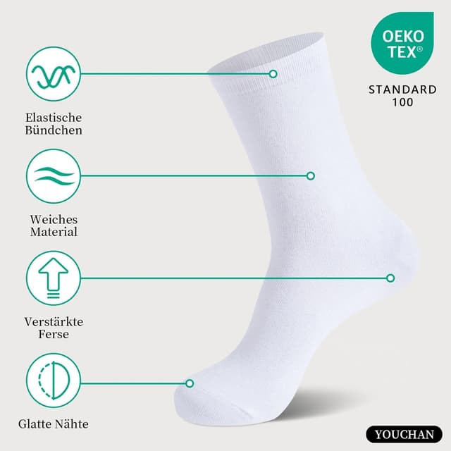 Detalle de YOUCHAN 10 Paar Business Socken ohne Naht – atmungsaktive Baumwollsocken für Herren & Damen