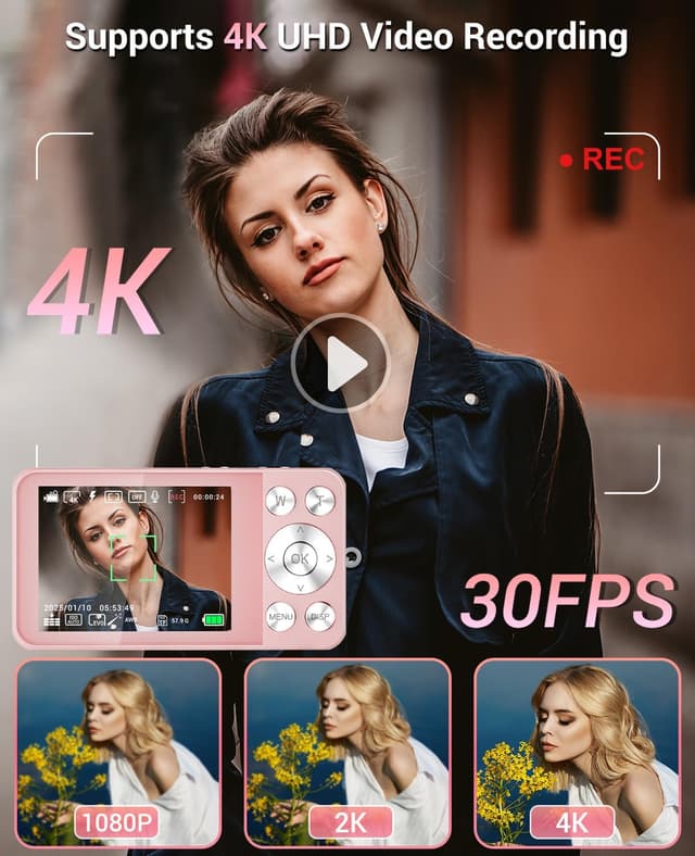 Thumbnail 2 de Macchina Fotografica Digitale 4K 64MP Wevoor con schermo da 2,8” e zoom digitale 18x (rosa)