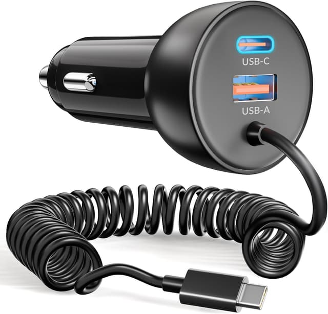 Detalle de 75W Zigarettenanzünder USB-C/A mit 1,2m Spiralkabel