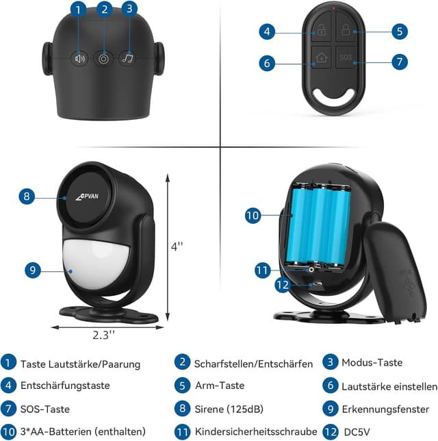 Thumbnail 1 de CPVAN CP2-Pro Bewegungsmelder 125 dB