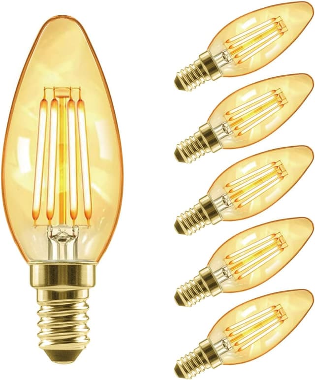 Detalle de LVWIT Vintage Glühbirne E14 Kerzenlampe 4 W (410 lm) – 2500 K, warmweiß, nicht dimmbar, 6er-Pack