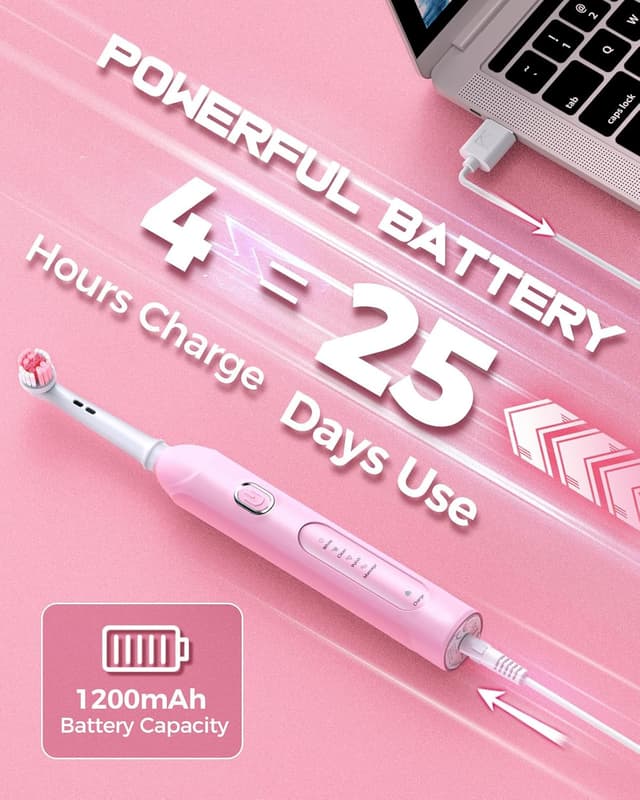 Thumbnail 6 de Rotating Electric Toothbrush with 8 Brush Heads 25‑Day Battery