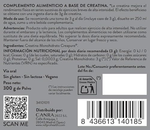 Thumbnail 1 de NDL Pro-Health Creatina Creapure 100 dosis