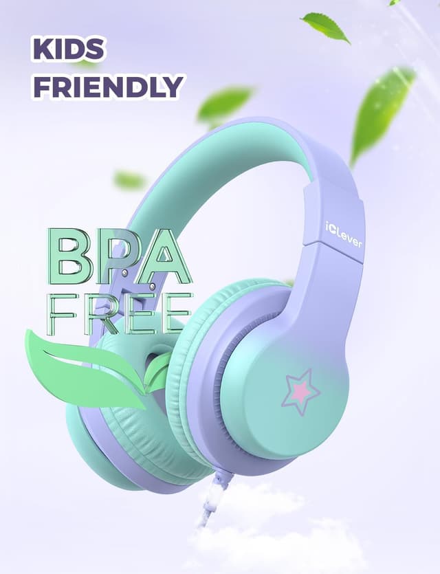 Detalle 2 de iClever Kids HS19S over-ear headphones with safe 85dBA volume limit (3.5mm wired, foldable)