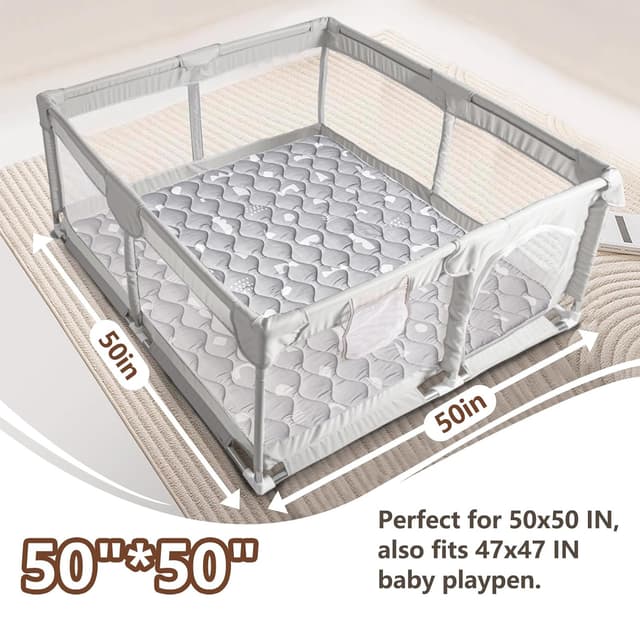 Detalle 2 de Beavtaens Baby Play Mat 50x50 Playpen Mat (Boho Gray) – Super Soft, Anti-Slip Bottom, Machine-Washable