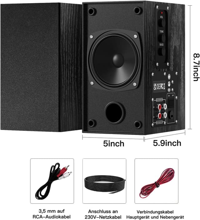 Thumbnail 6 de Elimavi Aktive Regallautsprecher mit 4"-Tieftöner und 3,5 mm AUX