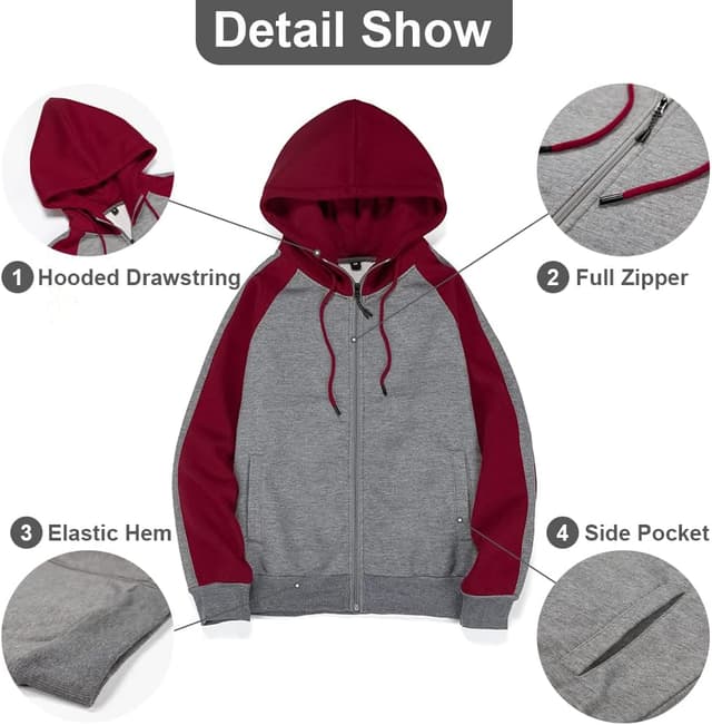 Detalle de Wirltte men’s zip-up patchwork fleece hoodie jacket for winter warmth