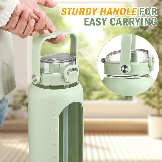 Thumbnail 5 de BLUEGO 2000ml Glas-Trinkflasche mit Strohhalm 📗