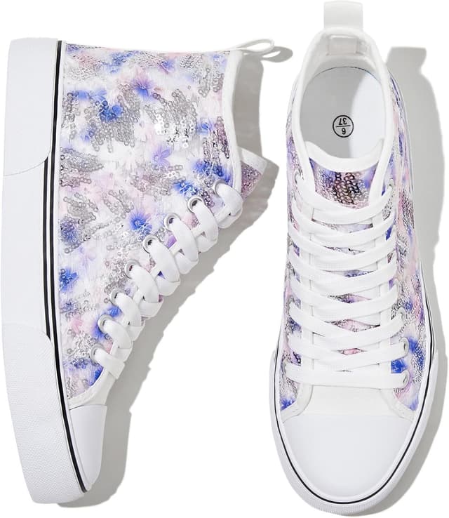 Thumbnail 6 de kufeiti Women’s High Top Canvas Sneakers (Embroidered Plum Blossom) – Lace-Up Casual Walking Shoes