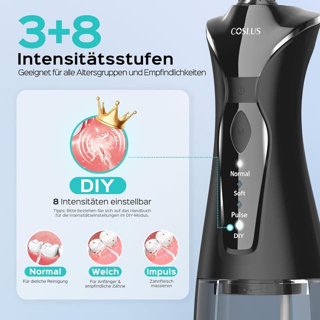 Detalle 2 de COSLUS Munddusche Kabellos 300ml 30 Tage Akku