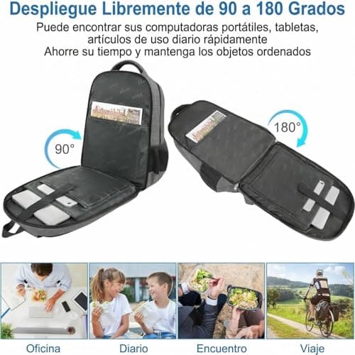 Detalle de MATEIN Mochila portátil 17 pulgadas impermeable con compartimento térmico y puerto USB (gris)