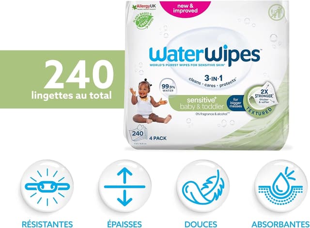 Thumbnail 1 de WaterWipes Sensitive+ 240 lingettes bébé 🧻
