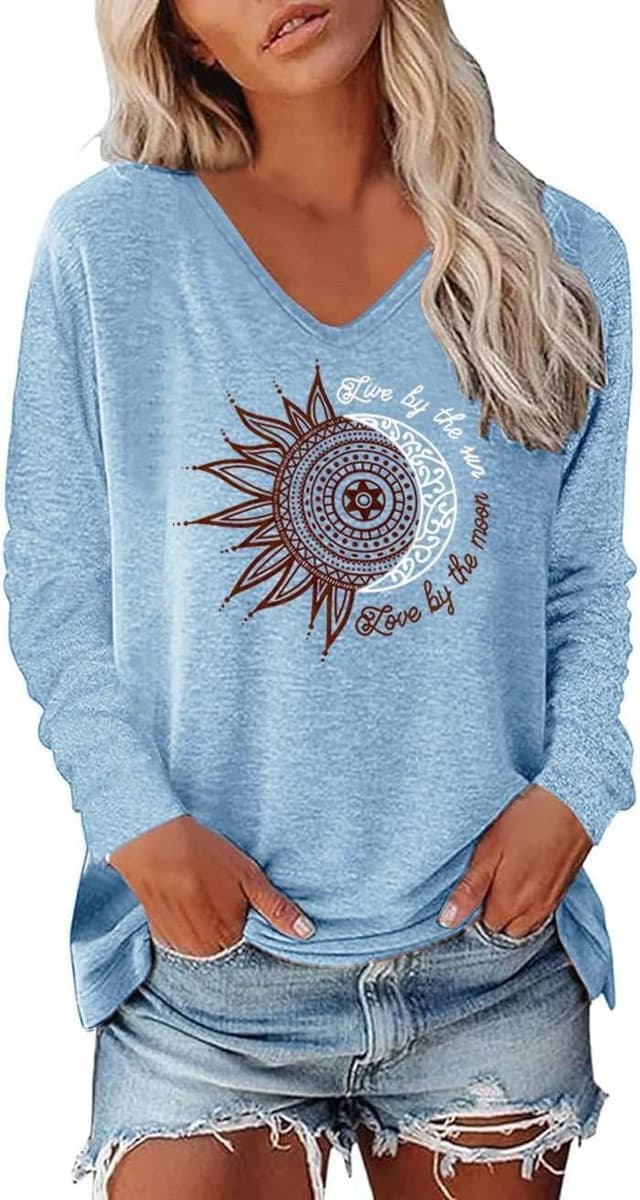 Thumbnail 6 de Teesho Tshirt Damen Langarm V‑Ausschnitt Baumwollmix