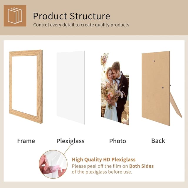 Detalle de 10x15 & 4x6 Picture Frames Set of 3 with Perspex Glass and Natural Wood Effect (wall or table top)