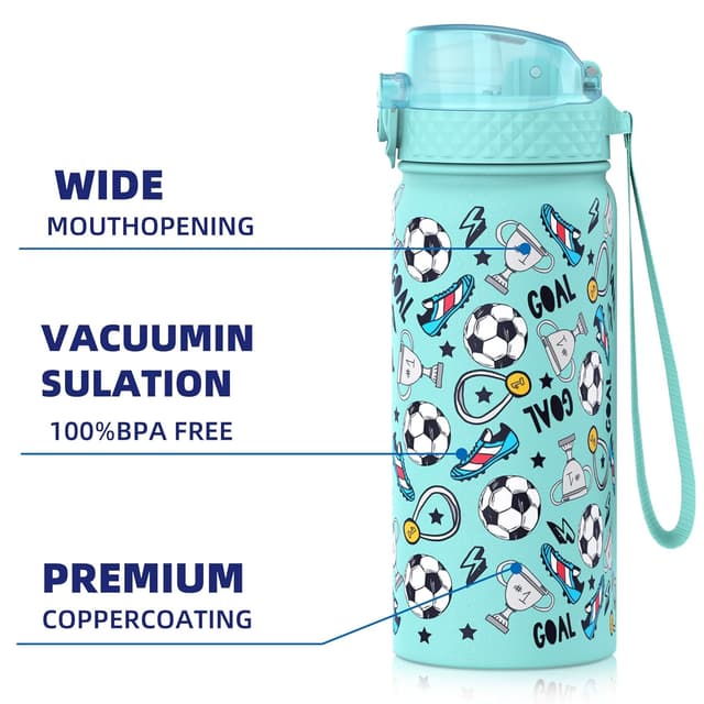 Detalle 2 de Goppus Kinder-Wasserflasche 550 ml mit Strohhalm, vakuumisoliert (Edelstahl, BPA-frei)