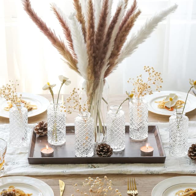 Detalle de Lot de 6 mini vases en verre ComSaf (5 × 13 cm) – vases transparents motif diamant pour fleurs décoratives